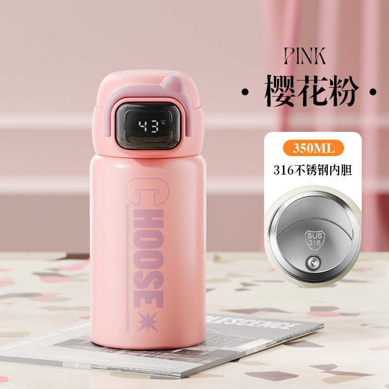 Letter double drink bouncing cup 316 stainless steel digital display thermos cup student water cup portable portable cup