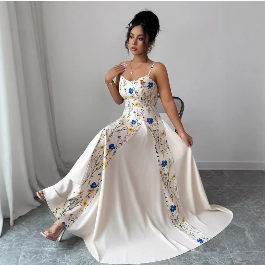 new european and american style floral halter neck maxi dress for women - spring collection