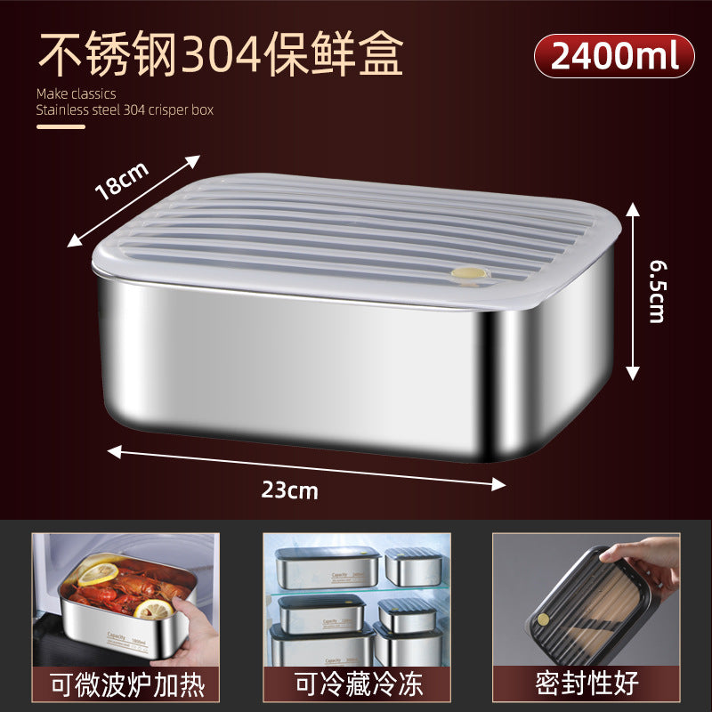 304 stainless steel food storage container, food-grade lunch box with lid, airtight sealing box, refrigerator fruit and food dividing freezer box