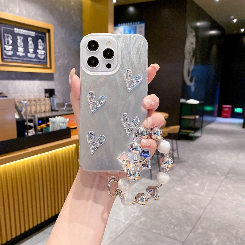 Imd feather yarn is suitable for apple 16promax pleated heart mobile phone case iphone11/14 laser silver protective cover