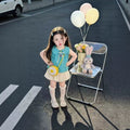 Kids forest style vest skirt two-piece setsummer travel small fresh outfit mint green tops and dot pants
