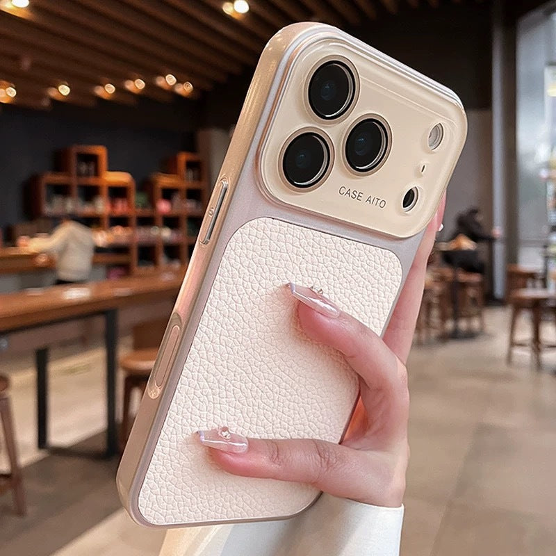 Suitable for iphone17pro lens large window lychee leather pattern mobile phone case apple 15 business case lychee pattern