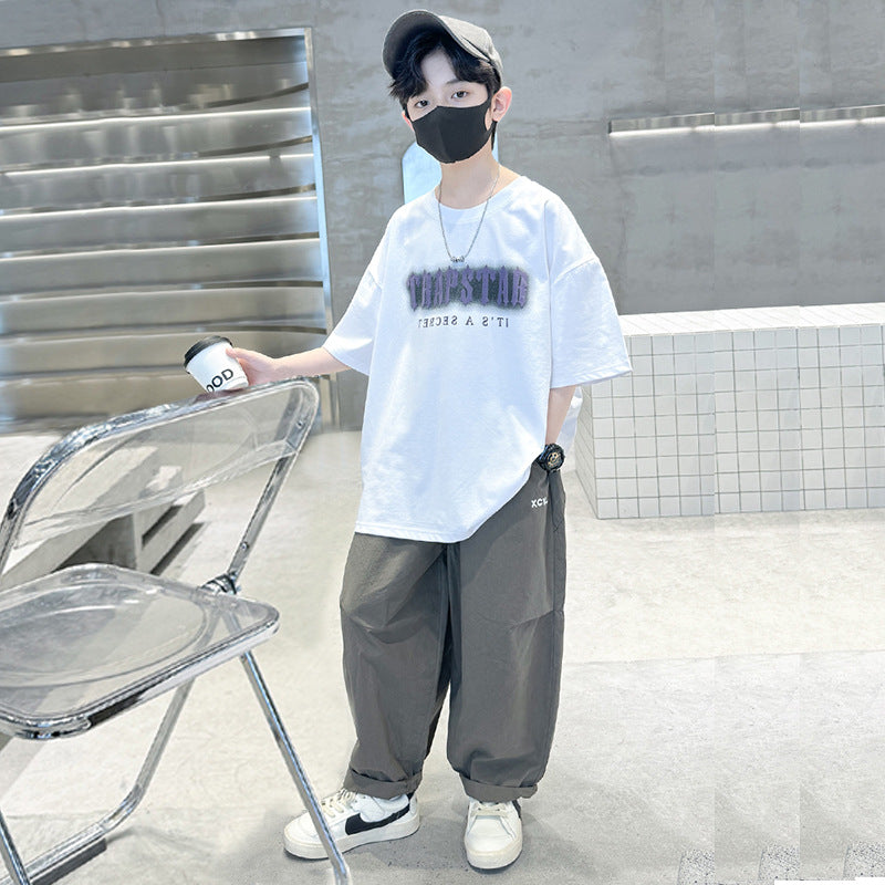 Boys' short-sleeve and pants set - summer lightweight style,  new collection, mid-to-large size children's activewear, trendy summer outfit, stylish and cool