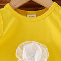 Girls' 3d floral outfit: yellow mesh flower sleeveless tank top & white wide-leg pants - fresh summer style