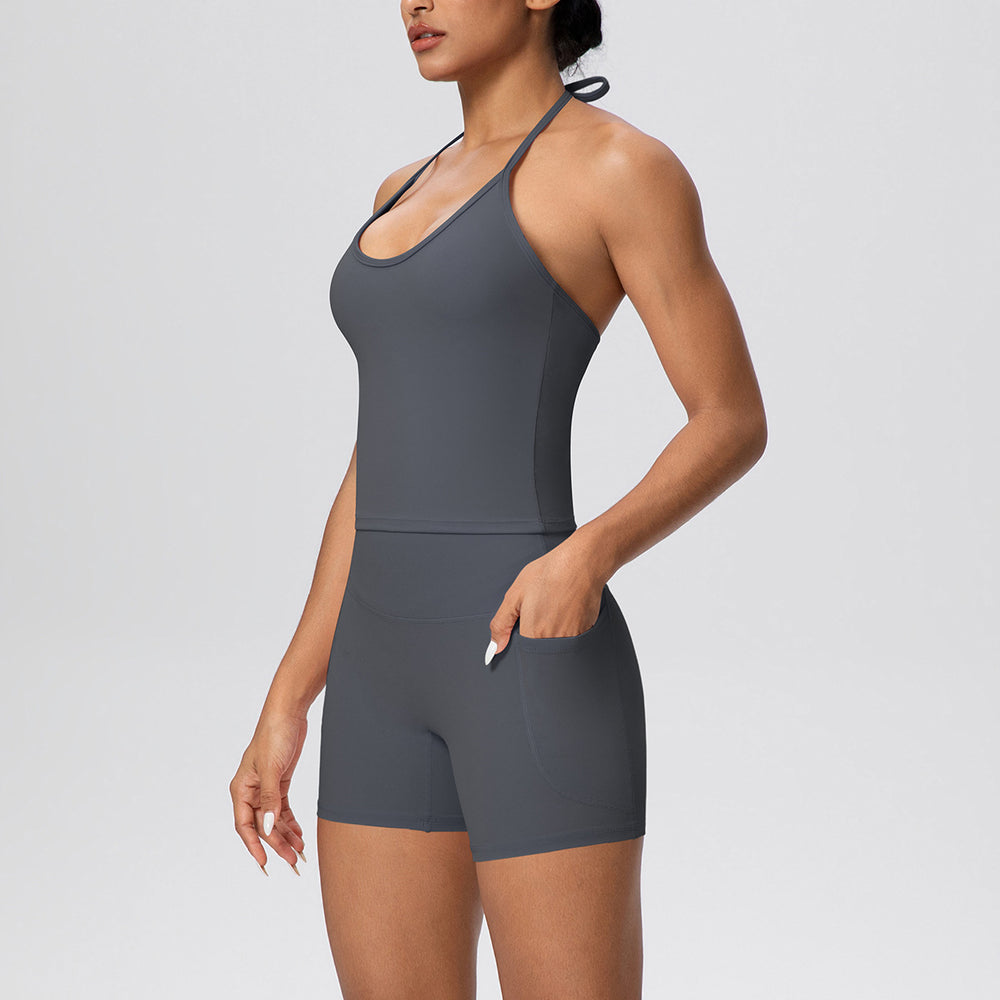 European and american new style strappy back tight sports shorts quick-dry yoga outfit set outdoor casual running fitness apparel