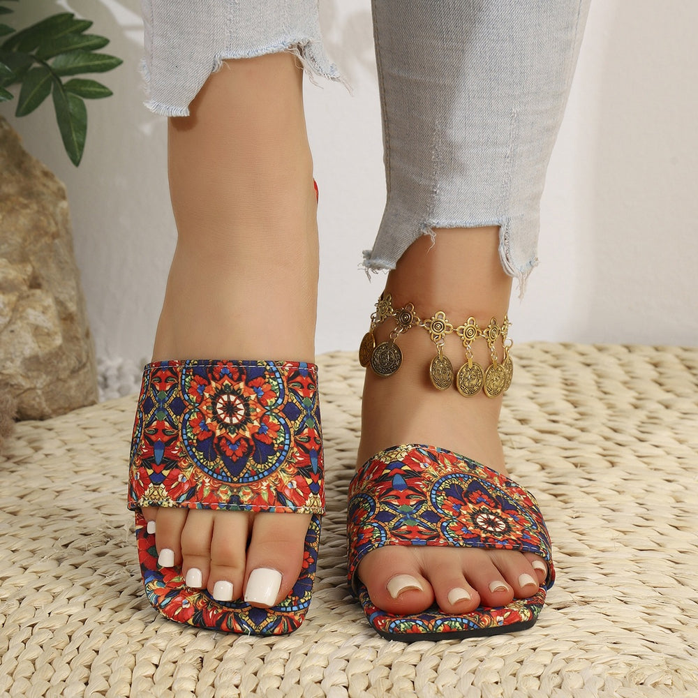plus size flat sandals women's ethnic style summer new breathable printed open toe roman style sandals and slippers