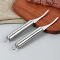 Stainless steel shrimp knife with wooden handle - shrimp deveiner, shell remover, and vein picker - multi-purpose kitchen tool