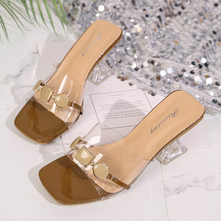 Plus size open toe high heel clear sandals 2026 new korean style sexy hollow-out party thong sandals