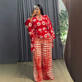 african plus size women's clothing  summer new fashion v-neck printed drawstring top and wide-leg pants set