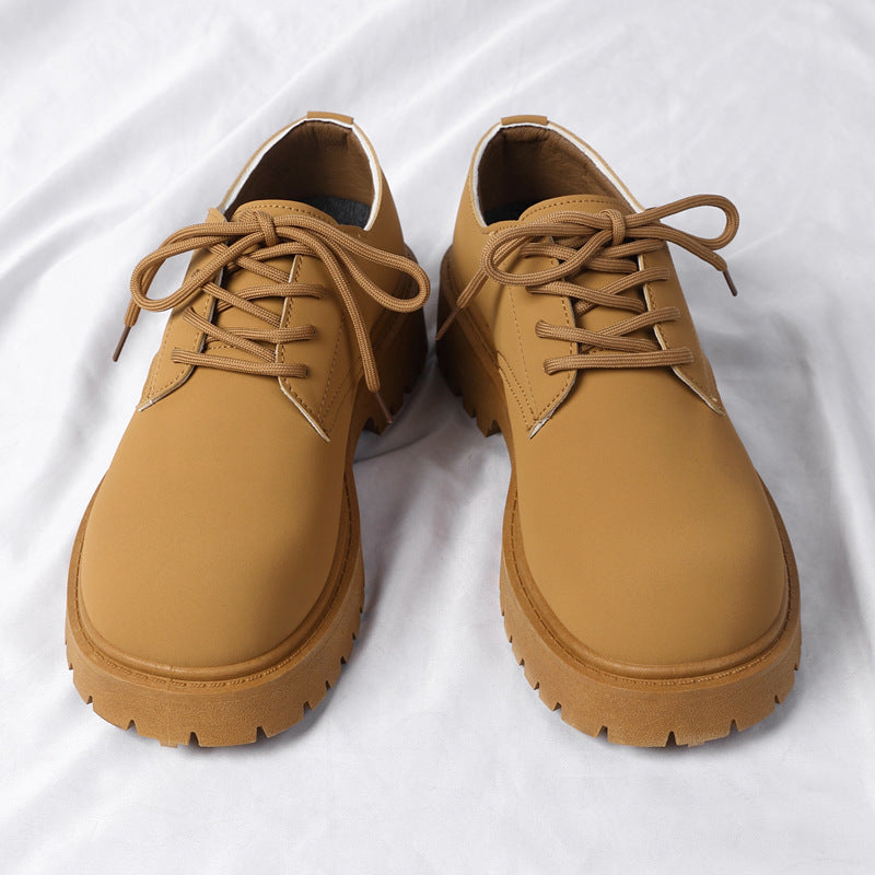 Derby shoes men's springlow ankle british style rhubarb boots round toe big toe shoes black workwear shoes thick solecasual leather shoes