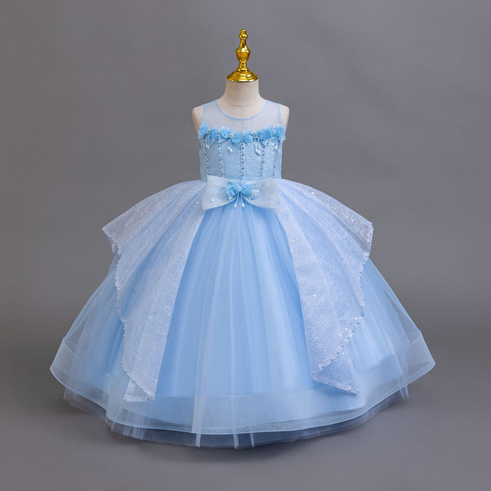Ready-to-ship new sequin silver thread evening gown tutu wedding dress princess dress girls' performance dress kids' dress