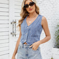 Fashionexport cross-border women's clothing spring and summer new  independent station washed denim vest hot girl vest top