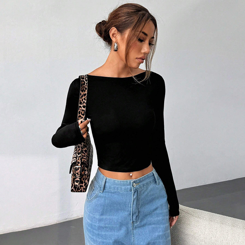 independent station women's fashion sexy style t-shirt spring and summer new backless sense of design shorttops