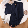 Girls' outfit: cross-border children's clothing,  spring/summer new collection, elegant lace trim patchwork tank top and wide-leg pants two-piece set