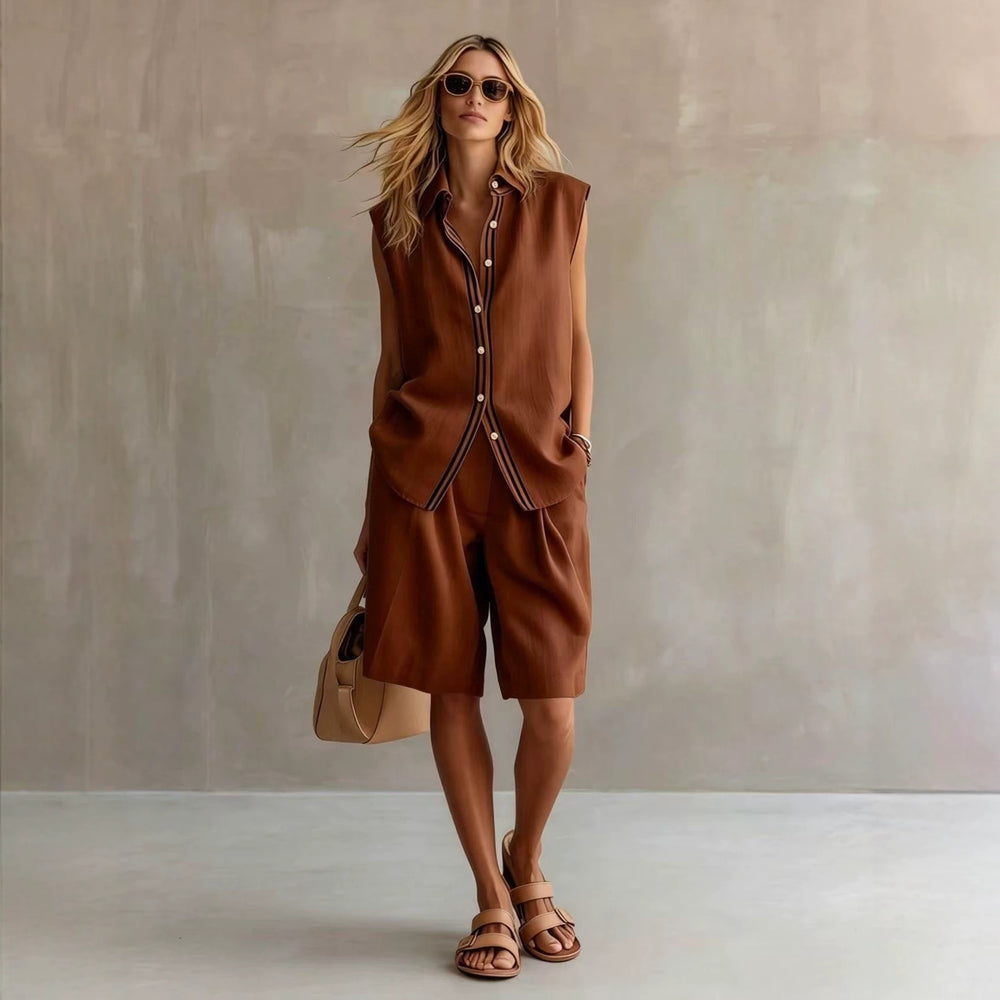 european and american cross-border summer casual fashion women's single-breasted sleeveless linen blazer and pants set
