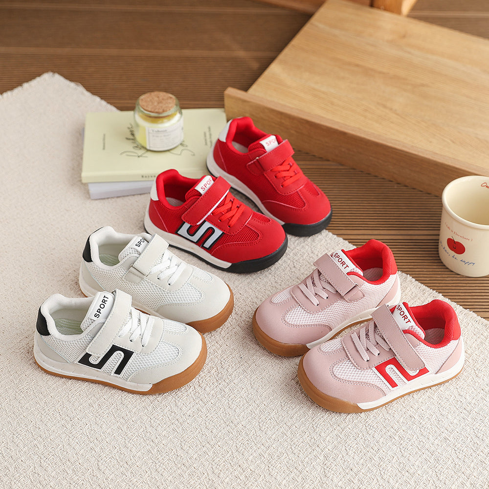 Girls' athletic shoes - new spring/autumn collection - versatile kids' running shoes - trendy color block design - breathable mesh upper - white sneakers for older girls
