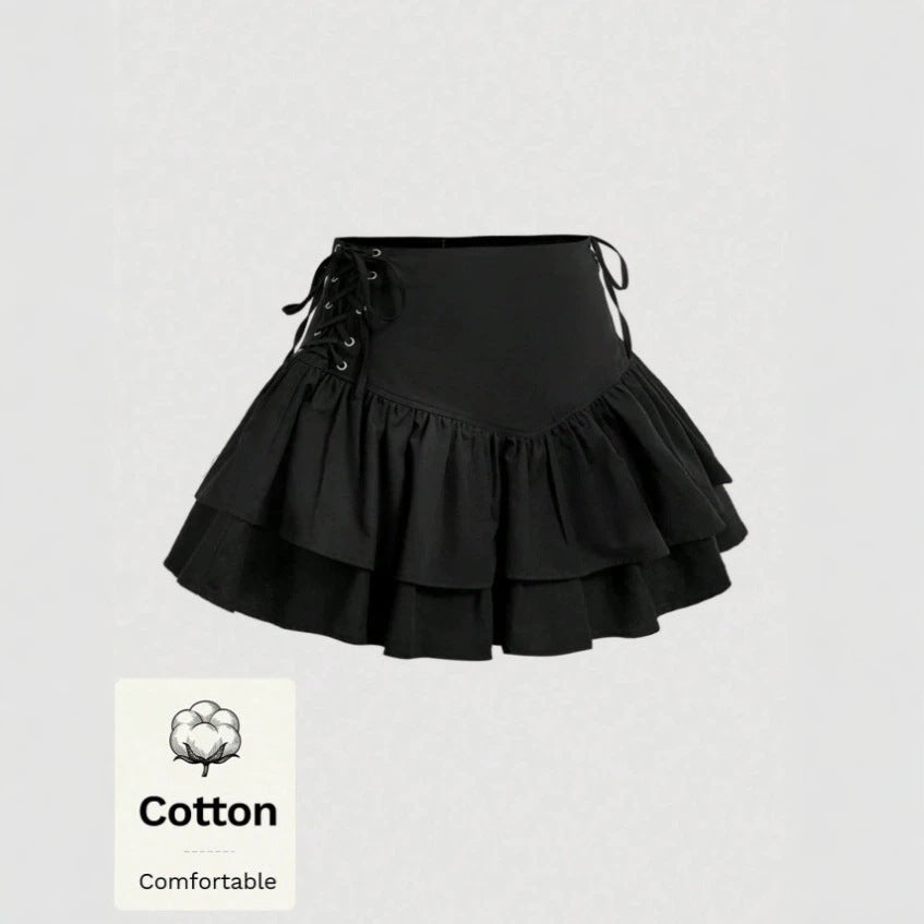 sexy fashion women's elegant commute style tie-side ruffle hem midi skirt