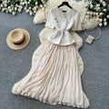 Xiaoxiangfengsequin short-sleeved sequinpleated dress women's summerclassy waist slimming lookpleated long skirtwork clothing