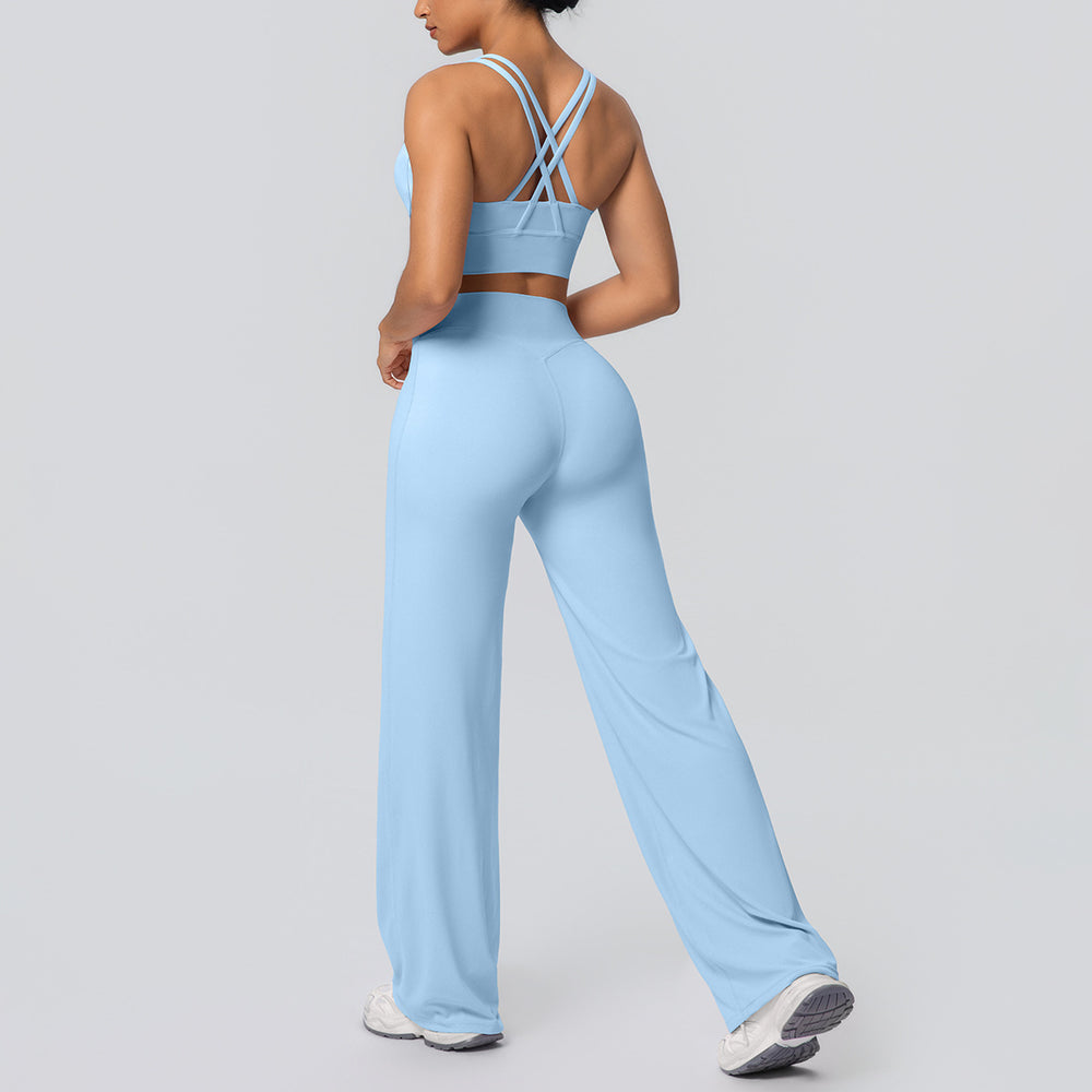 Fashion cross-border nude cross-back bra casual sports hip lifting loose pants fitness yoga wear two-piece set for women