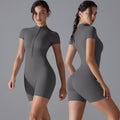 Naked all-in-one style yoga clothes half-open zipper short-sleeved fitness jumpsuit tight sports jumpsuit processing personalized