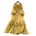 French sweet style lantern sleeve dress - women's spring korean style tie-waist slimming a-line elegant long dress - pink