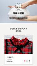 girls' christmas red dress - lolita style plaid lace high neck bow long sleeve a-line skirt
