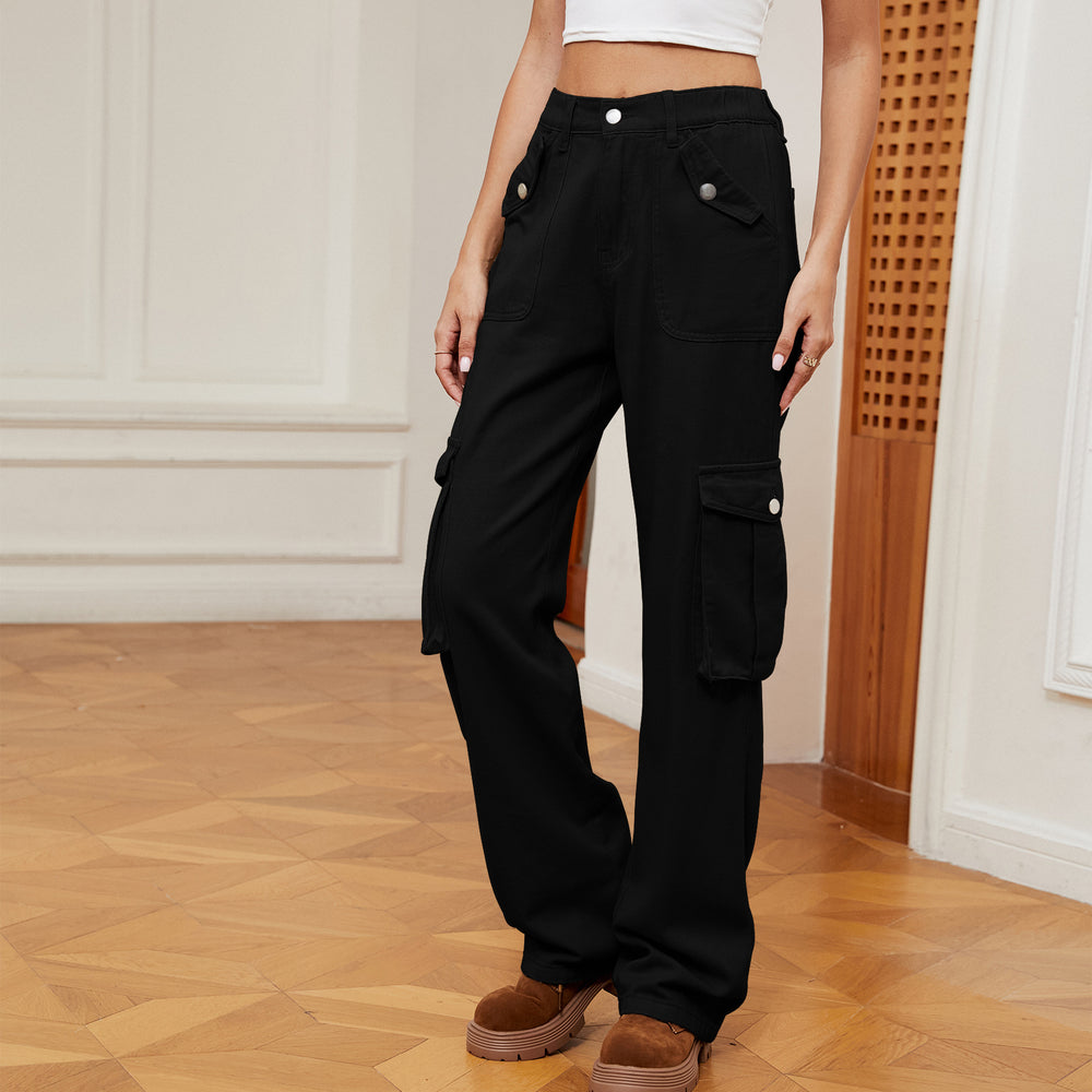 European and american cross-border european and american independent station  new american retro elastic waist denim overalls casual pants for women
