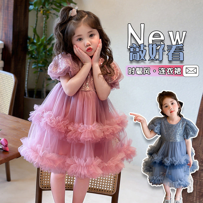 Girls' birthday dress -  summer collection - short sleeve dress - stylish and trendy princess dress - cake dress