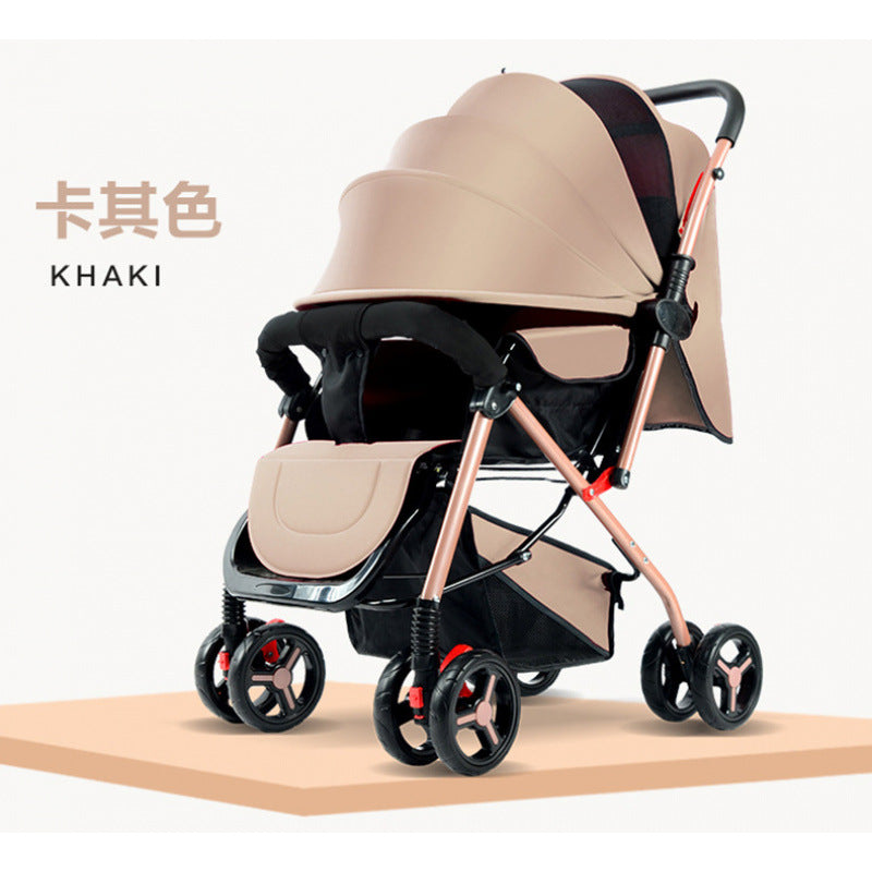 Baby stroller - lightweight, foldable, four-wheel, shock-absorbing, reclining, suitable for newborns and infants