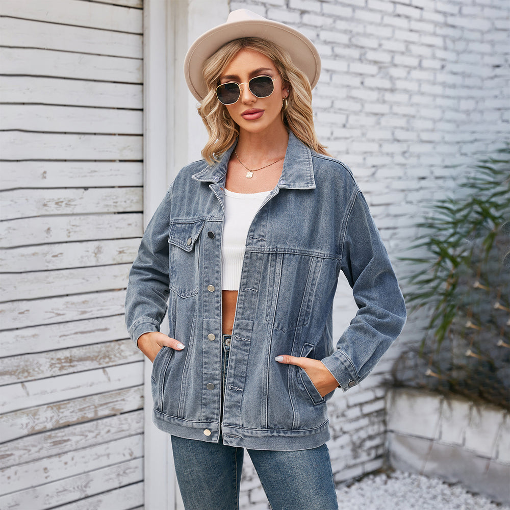 Fashion cross-border foreign trade women's clothing new arrival  independent station washed loose denim outwear medium long tops trendy