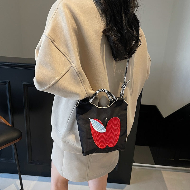 2025 new environmentally friendly shopping bag embroidered nylon bag mini mini tote bag crossbody female apple