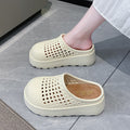 Summer new thick soleplatform shoes non-slip cut out breathable half slippers women's sandals pure color cut outoutwear toe shoes
