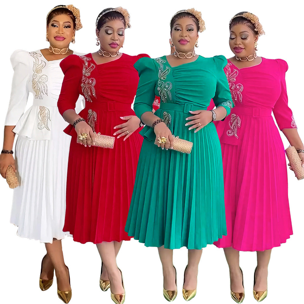 Amazon fashion elegance commuting pleated skirt cross-border women's clothing african foreign trade women's clothing plus size pleated dress