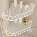 Bathroom shelf, toilet corner organizer, no-drill washroom storage, acrylic off-white tripod shelf