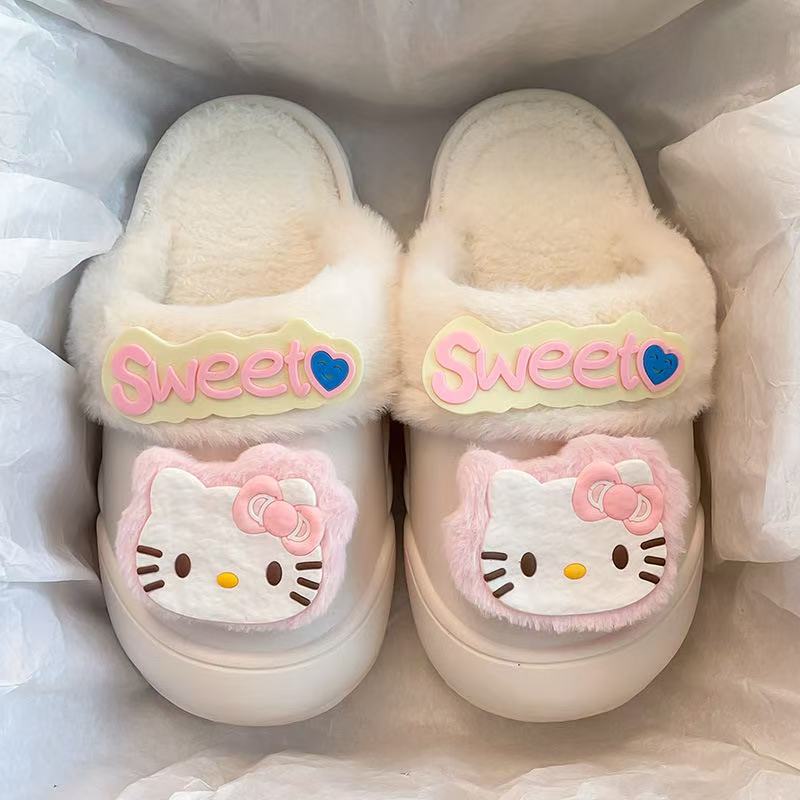New arrivalwinterheattech detachable cotton slippers for women popular cartoon kt cat dopamine style durable princess cotton shoes