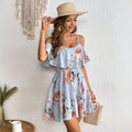 Ins hot style  european and american cross-border sexy hot girl floral print cinched waist slimming ruffle trim cami dress