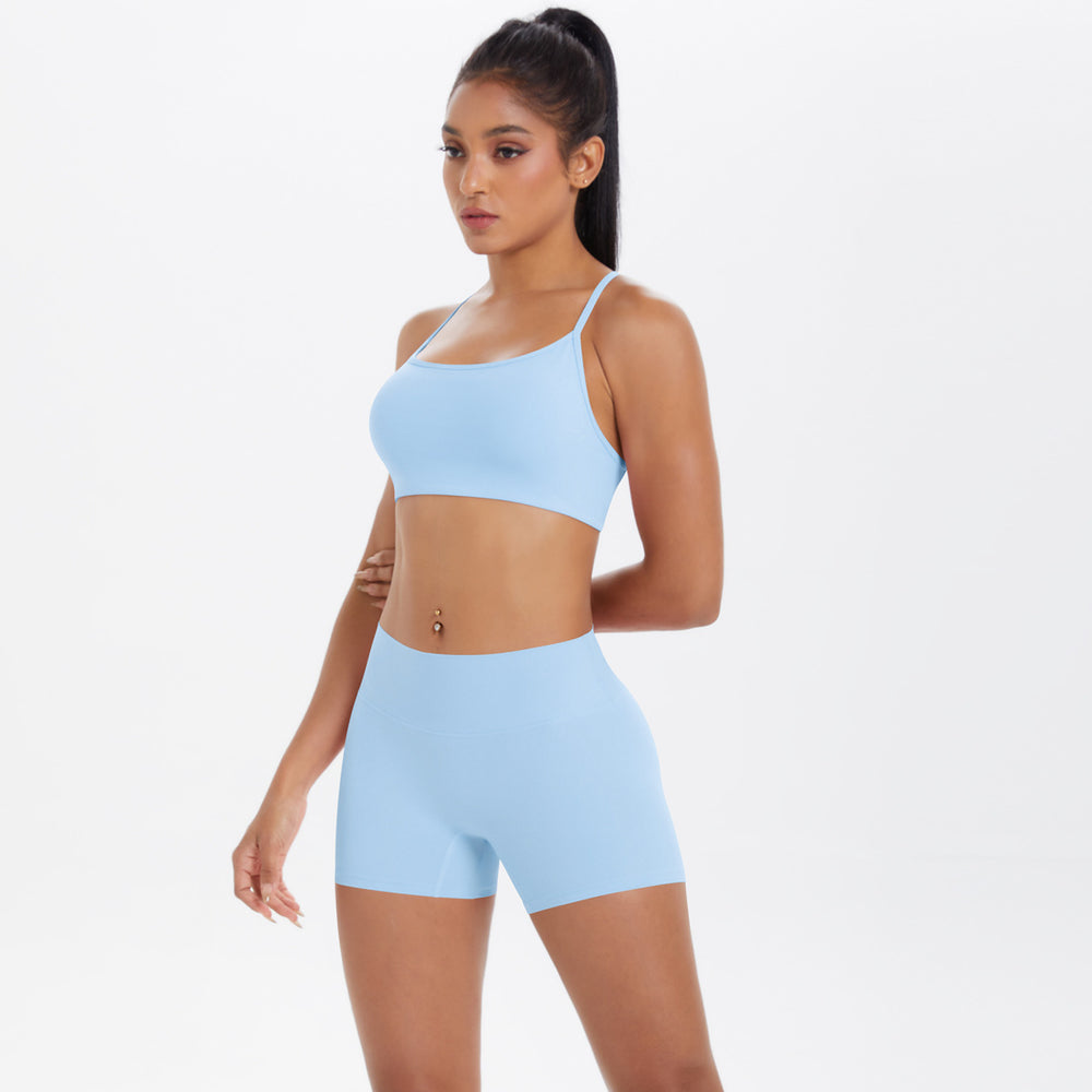 New outdoor casual cloud-like athletic yoga set - quick-dry, compression, criss-cross back, butt-lifting shorts workout outfit