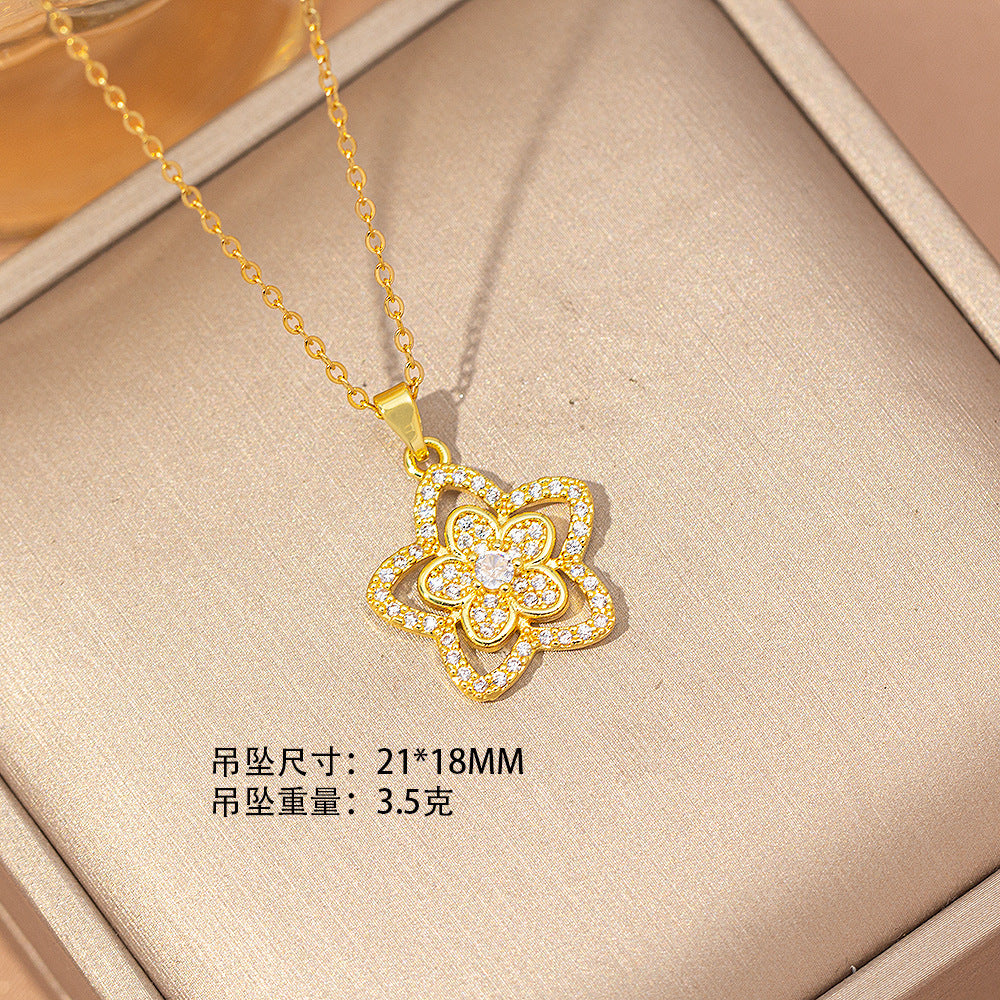 [titanium steel] cross-border new copper inlaid zirconium five-pointed star necklace for women, high-end niche design, versatile pendant jewelry