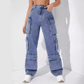Y2k style hot-selling women's jeans: new  &  zipper multi-pocket straight-leg washed cargo pants