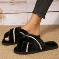 Women's shoes 2024 new korean style fuzzy slippers women's outdoor wear popular fashion pearl chic trendy shoes flat large size