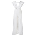 C8574 cross-border women's fashion  new deep v-neck high-waisted sexy ruffle pleated wide-leg jumpsuit (european & american style)