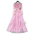 French chic long sleeve lace and mesh patchwork dress - high waist, slimming, elegant, and flowy maxi dress