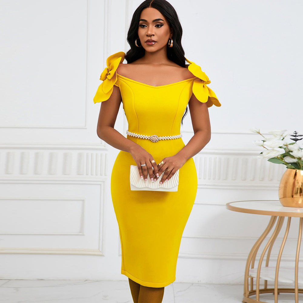 D528  european and american women's clothing socialite elegant 3d floral elegance banquet dress bodycon cross-border dress