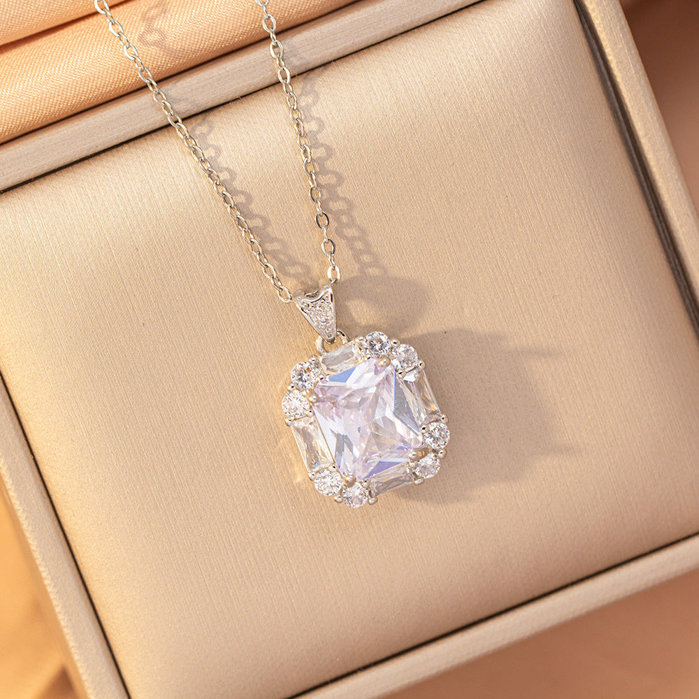 【set】cross-border bestseller: diamond-studded titanium steel geometric necklace & stud earrings set - luxury, high-end fashion, choker jewelry