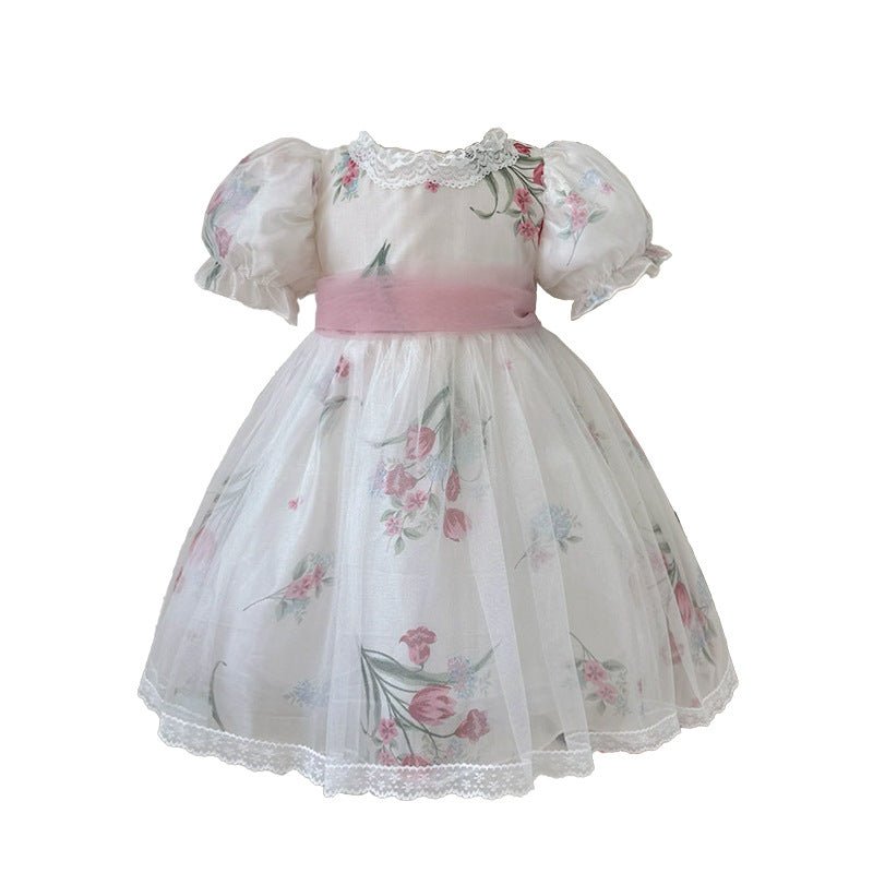 【clearance】girls' dress  summer super fairy mesh lace peter pan collar tutu princess dress
