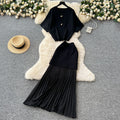 Sophisticated two-piece dress set:  summer collection - premium short-sleeve knit top & high-waisted pleated midi skirt