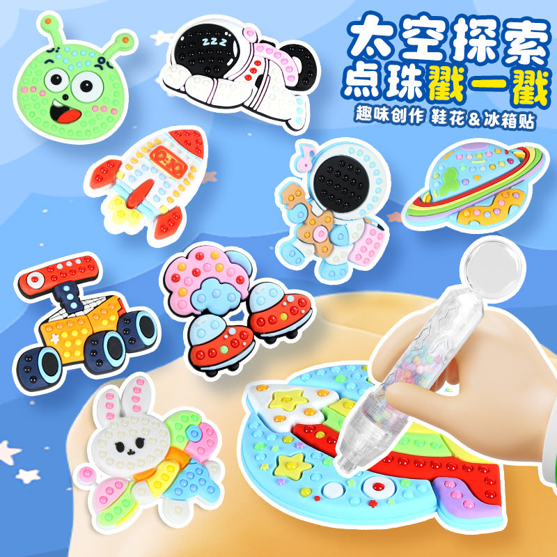 Kids' diy bead dotting pen cartoon astronaut pvc sticker educational toy wholesale mini box set (boys & girls)