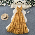 French riviera style green cami lace dress - women's summer cool v-neck ruched waist ruffle hem fairy maxi dress