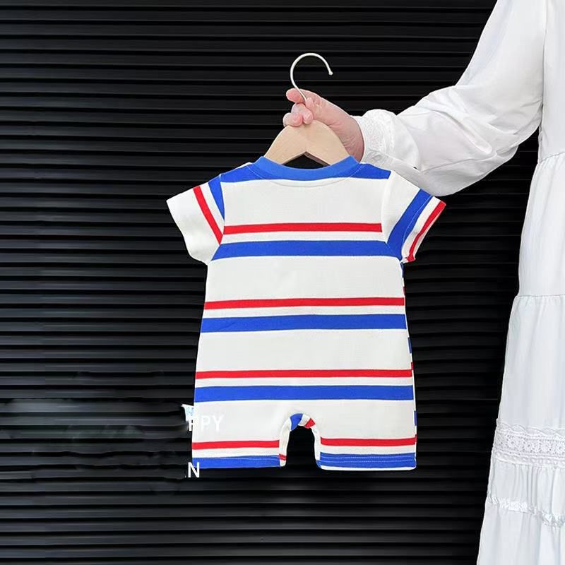 Boys' summer lightweight striped romper -  new summer collection - kids' loose-fit short-sleeve t-shirt romper