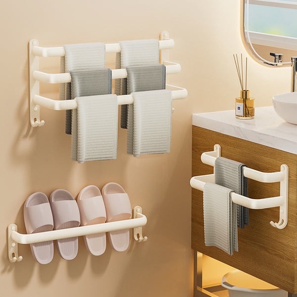 Toilet non-punching towel bar Bathroom wall-mounted towel rack Cream wind white bath towel hanger Shelf